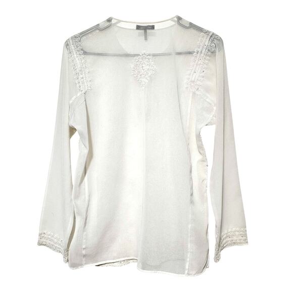 Daisy Fuentes Moda Chiffon Top Women's Small Sequin Embroidered Sheer Floral - Picture 3 of 10